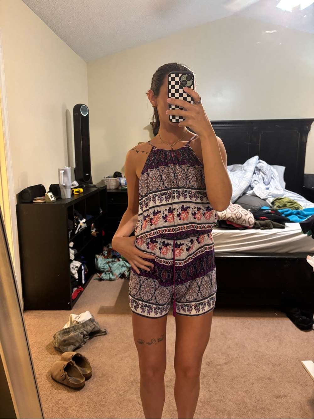 Y2K Mossimo Supply Co. Purple Patterned Halter Romper